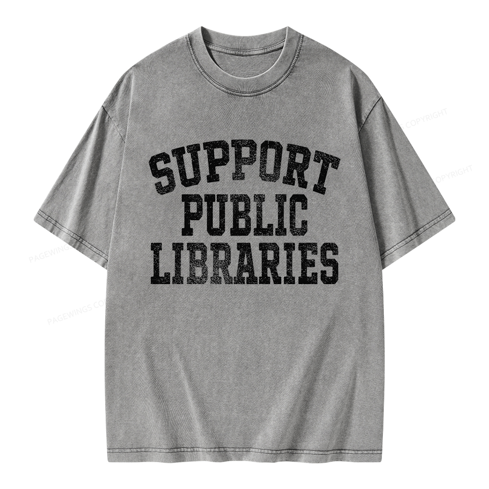 Pagewings Support Public Libraries Unisex Washed T-shirt
