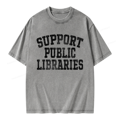Pagewings Support Public Libraries Unisex Washed T-shirt