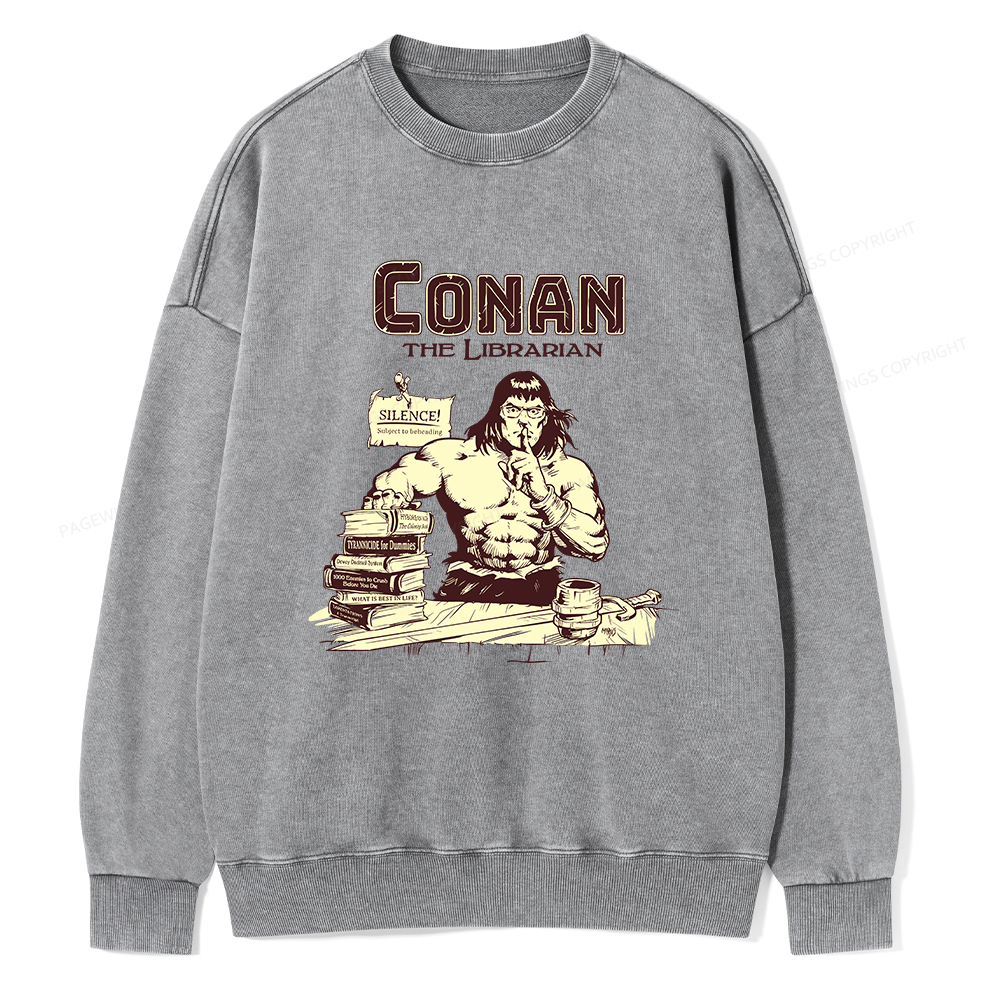 Pagewings Conan the Librarian Unisex Washed Sweatshirt
