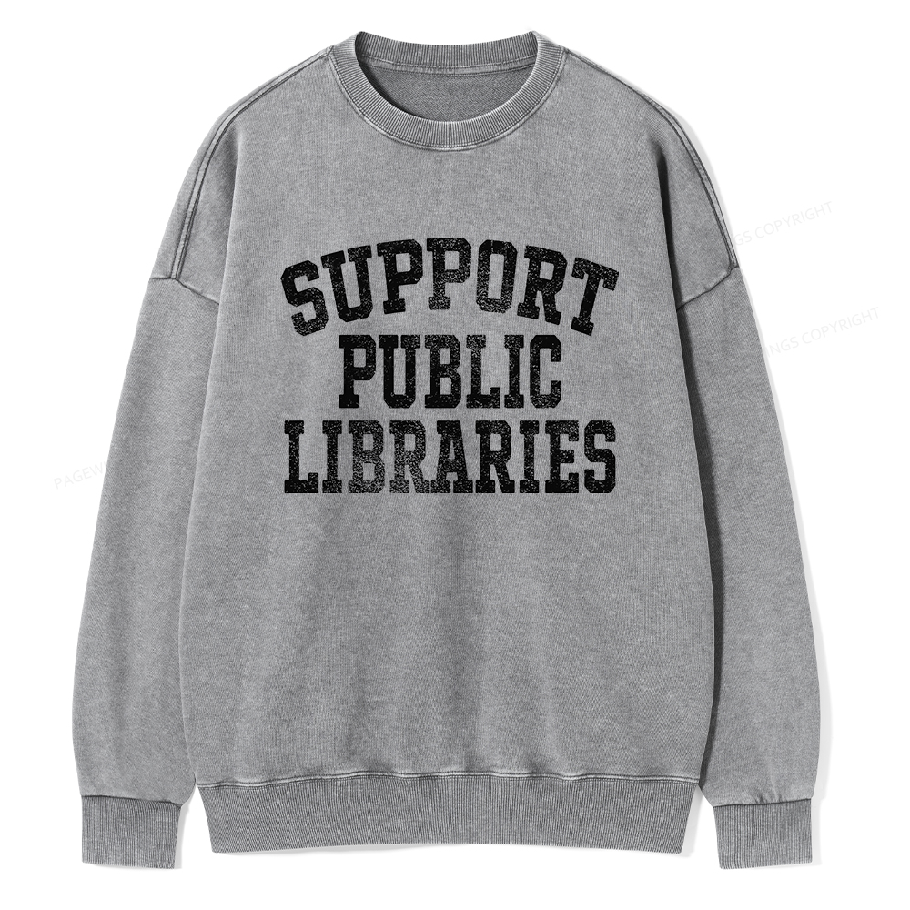 Pagewings Support Public Libraries Unisex Washed Sweatshirt