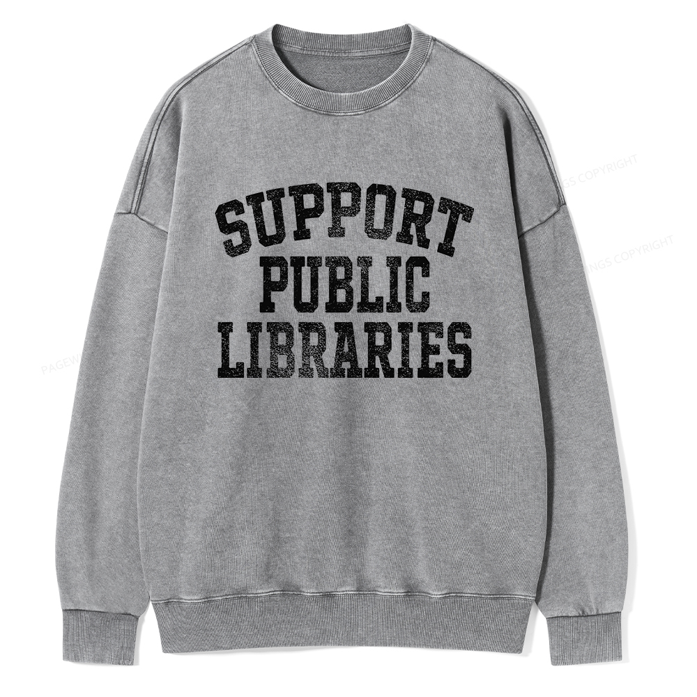 Pagewings Support Public Libraries Unisex Washed Sweatshirt