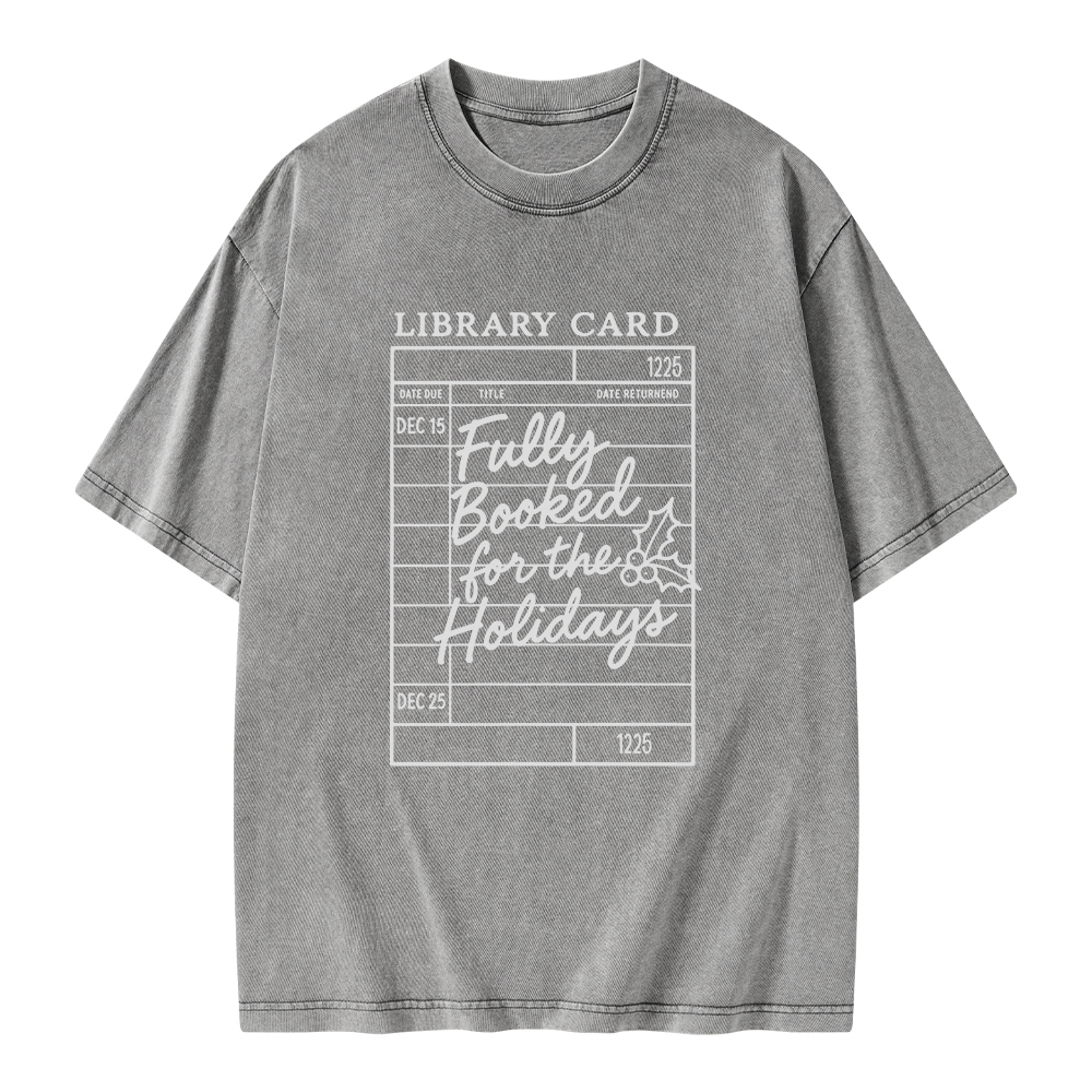 Pagewings Library Card Christmas Unisex Washed T-shirt