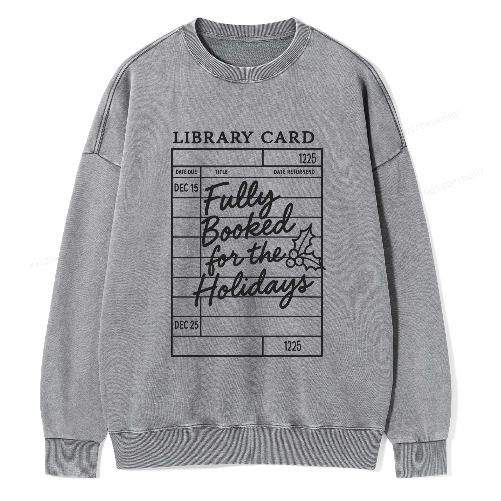 Pagewings Library Card Christmas Unisex Washed Sweatshirt