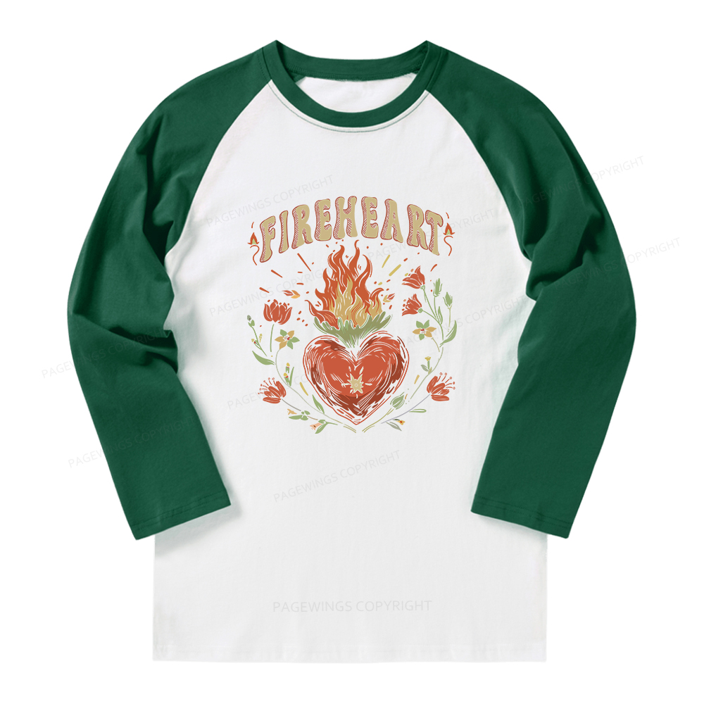 Pagewings Vintage Fire-heart Long Sleeve Raglan T-shirt