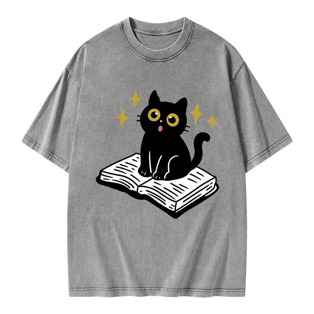 Pagewings Cat Book Unisex Washed T-shirt