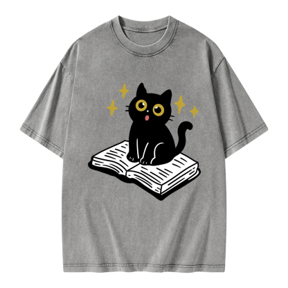 Pagewings Cat Book Unisex Washed T-shirt