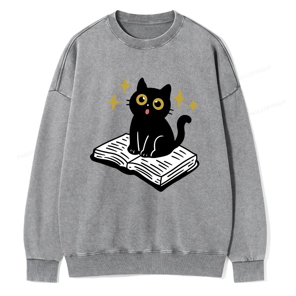 Pagewings Cat Book Unisex Washed Sweatshirt