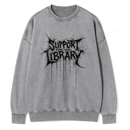 Pagewings Support Your Local Library  Unisex Washed Sweatshirt