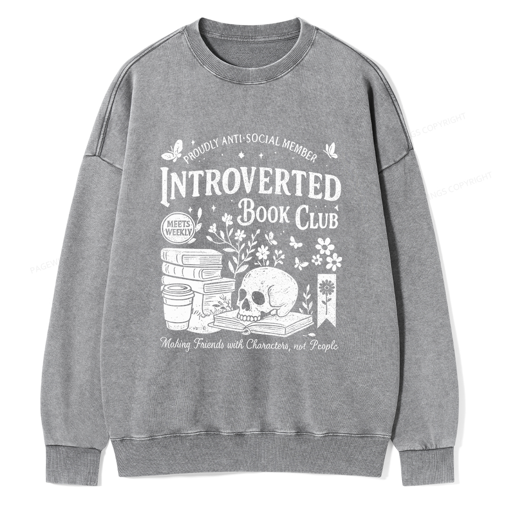 Pagewings Introverted Book Club Unisex Washed Sweatshirt