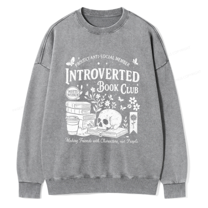 Pagewings Introverted Book Club Unisex Washed Sweatshirt