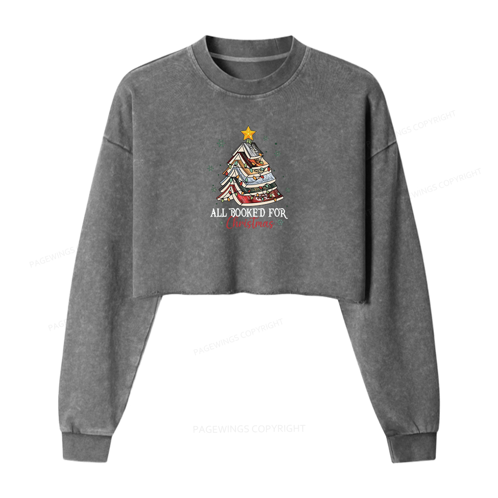 Pagewings Fourth Wing Christmas Tree Women Washed Crop Sweatshirt