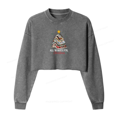 Pagewings Fourth Wing Christmas Tree Women Washed Crop Sweatshirt