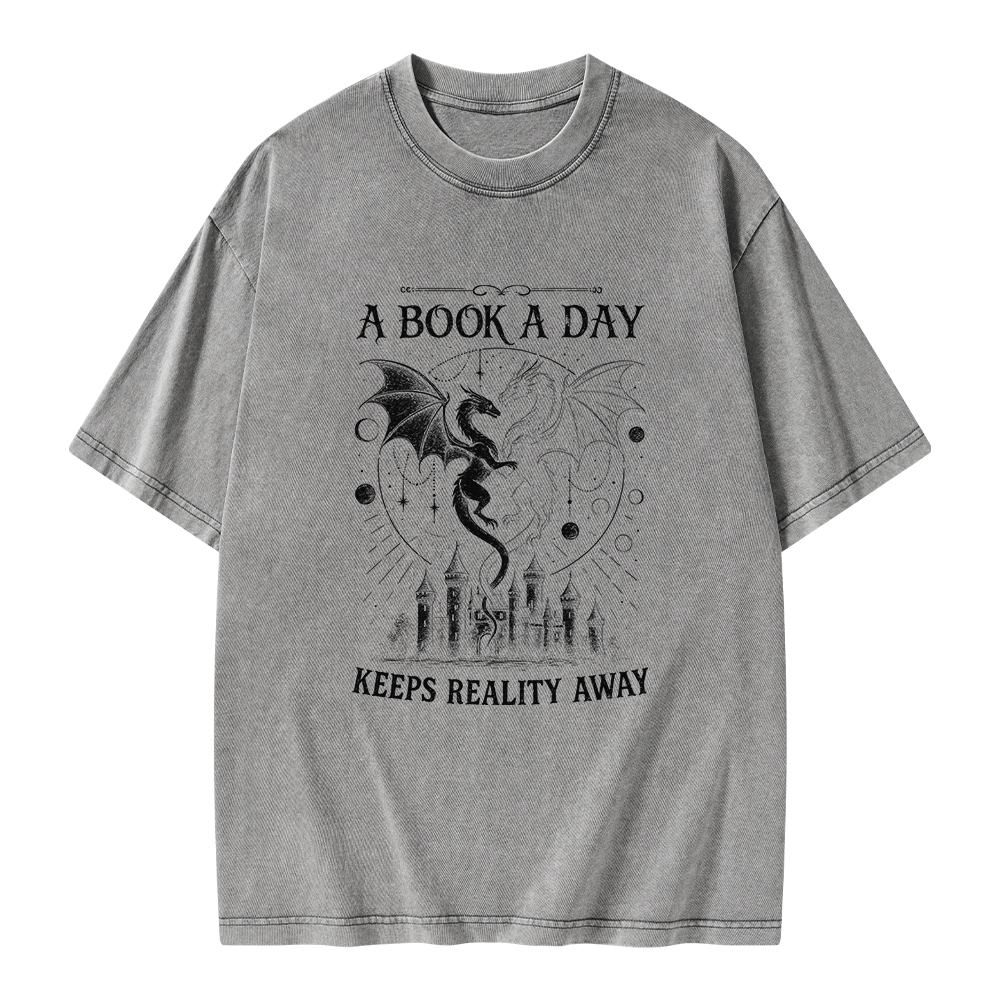 Pagewings A Book A Day Keeps Reality Away Unisex Washed T-shirt