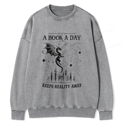 Pagewings A Book A Day Keeps Reality Away Unisex Washed Sweatshirt