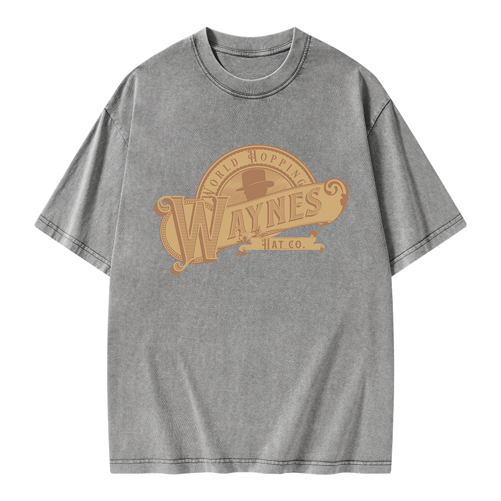 Pagewings World Hopping Waynes Hat Co Unisex Washed T-shirt