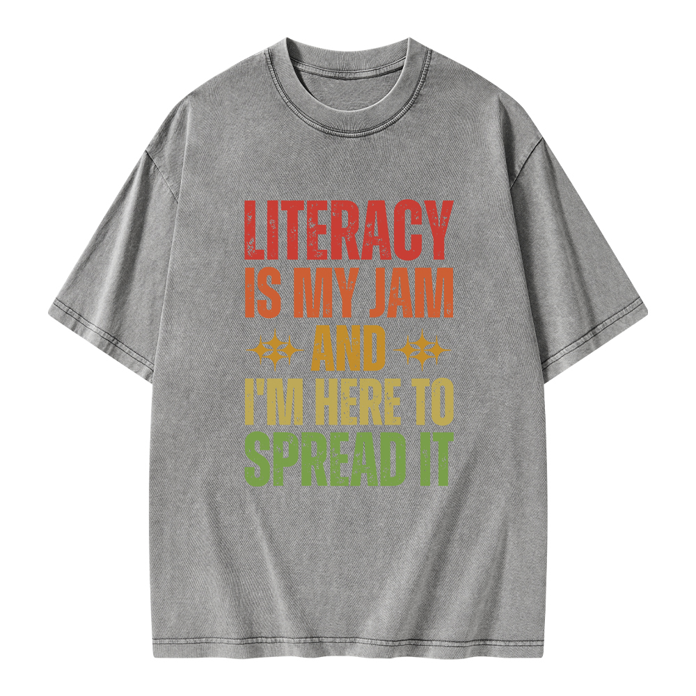 Pagewings Literacy Is My Jam And I'm Here To Spread It Unisex Washed T-shirt