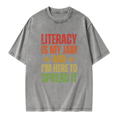 Pagewings Literacy Is My Jam And I'm Here To Spread It Unisex Washed T-shirt