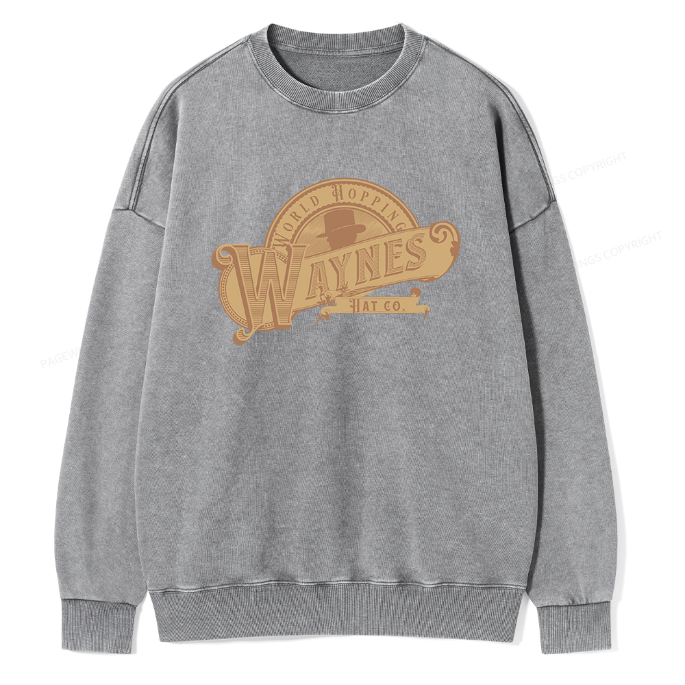 Pagewings World Hopping Waynes Hat Co Unisex Washed Sweatshirt