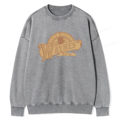 Pagewings World Hopping Waynes Hat Co Unisex Washed Sweatshirt