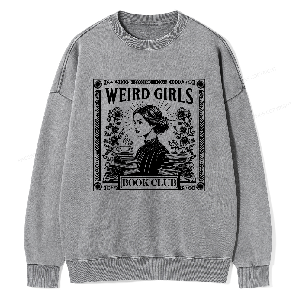 Pagewings Weird Girls Book Club Unisex Washed Sweatshirt