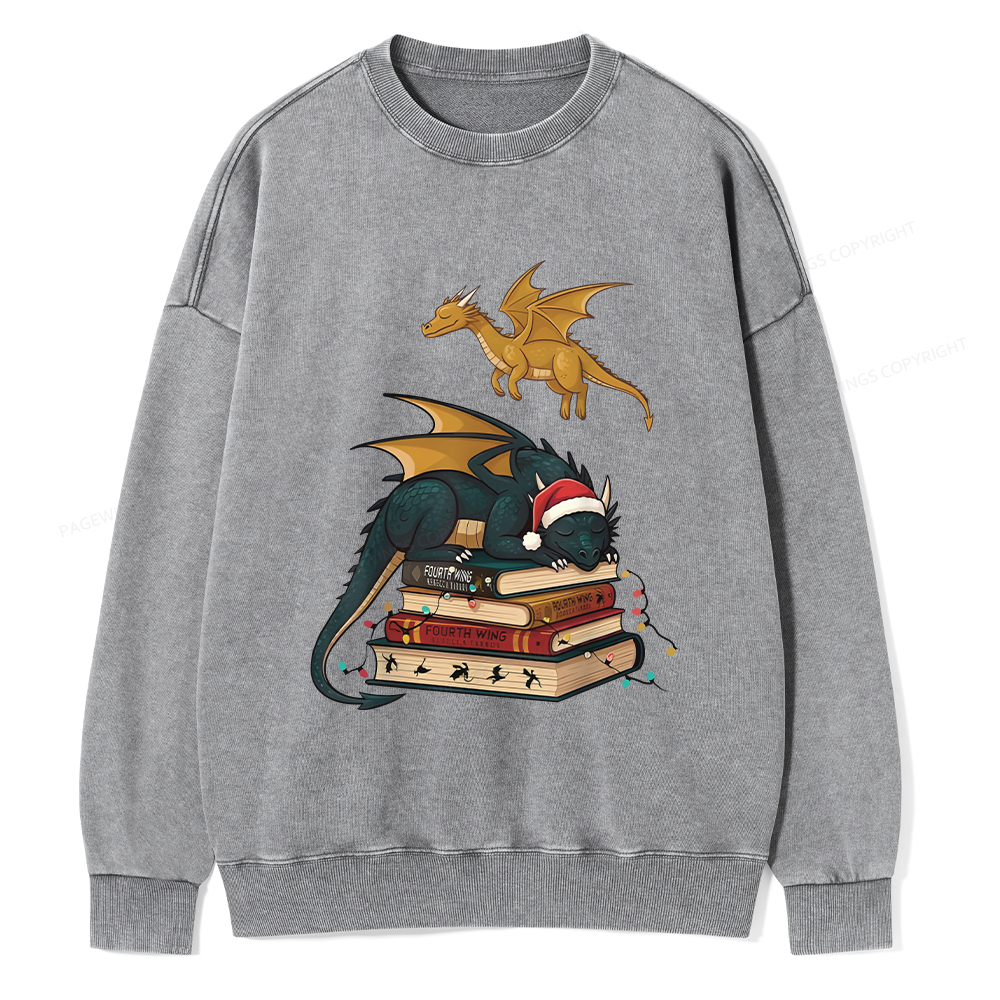 Pagewings Fourth Wing Dragons Christmas Unisex Washed Sweatshirt