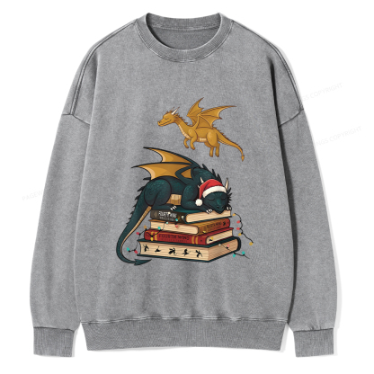 Pagewings Fourth Wing Dragons Christmas Unisex Washed Sweatshirt