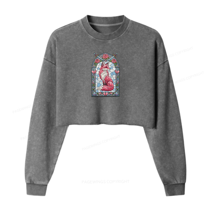 Pagewings Evangeline Fox Women Washed Crop Sweatshirt