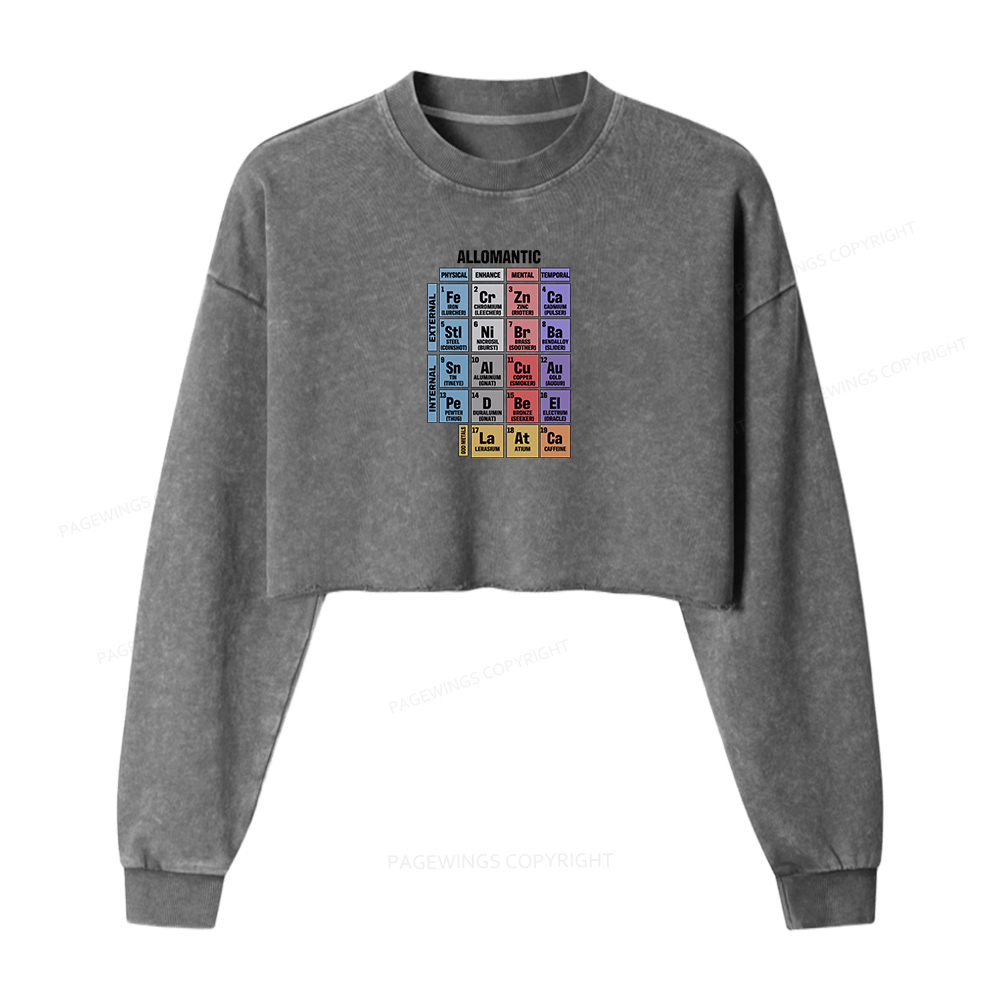 Pagewings Allomantic Women Washed Crop Sweatshirt