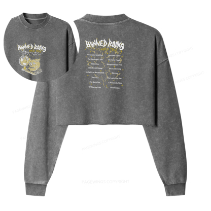 Pagewings Banned Books World Tour Women Washed Crop Sweatshirt