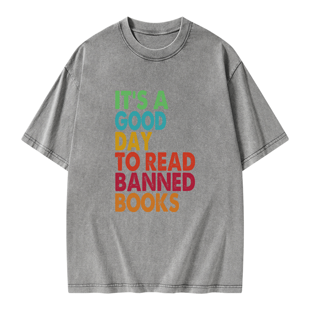 Pagewings It's A Good Day To Read Banned Books Unisex Washed T-shirt