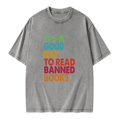 Pagewings It's A Good Day To Read Banned Books Unisex Washed T-shirt