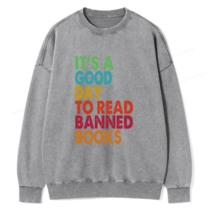 Pagewings It's A Good Day To Read Banned Books Unisex Washed Sweatshirt