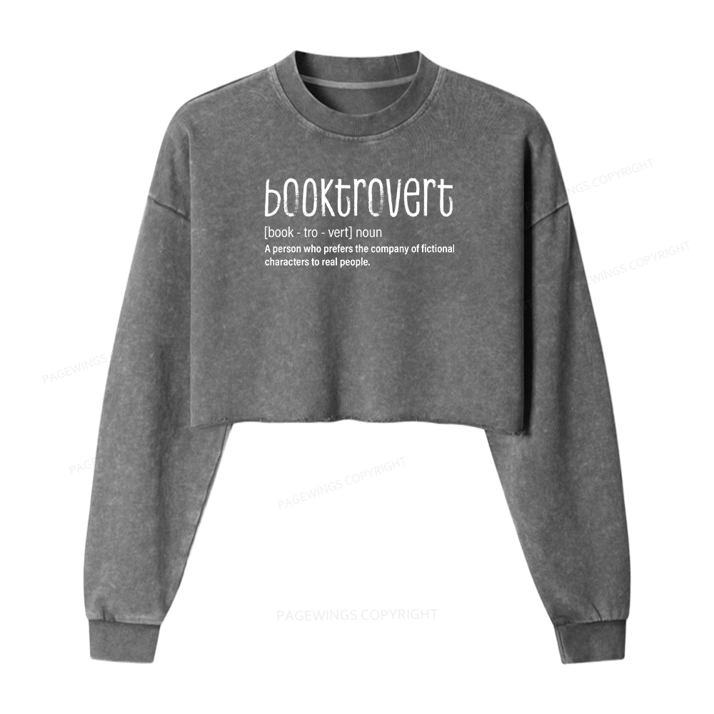 Pagewings Booktrovert Women Washed Crop Sweatshirt
