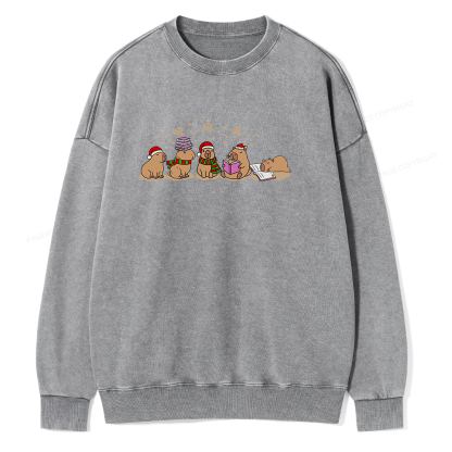 Pagewings Capybara Christmas Reading Unisex Washed Sweatshirt