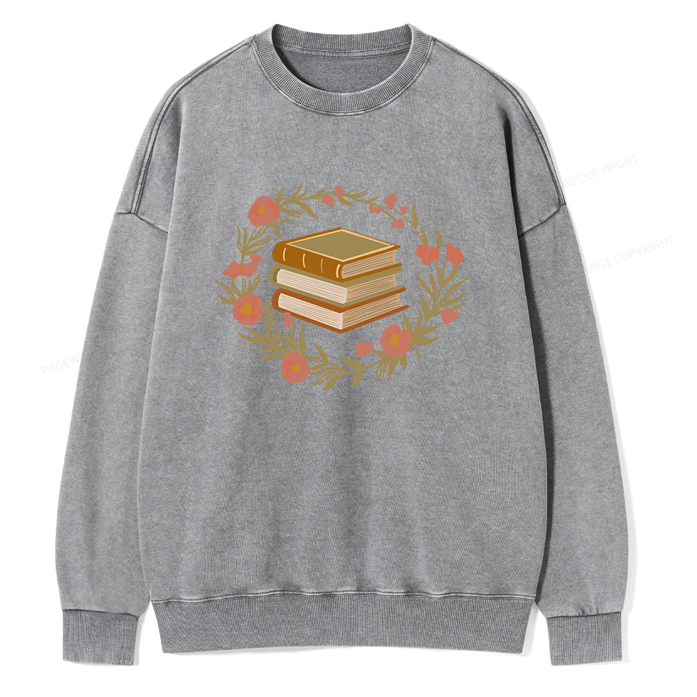 Pagewings Floral Book Lover Unisex Washed Sweatshirt