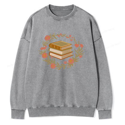 Pagewings Floral Book Lover Unisex Washed Sweatshirt
