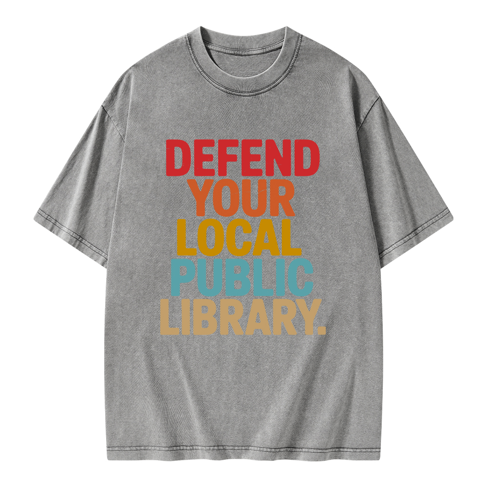 Pagewings Defend Your Local Public Library Unisex Washed T-shirt