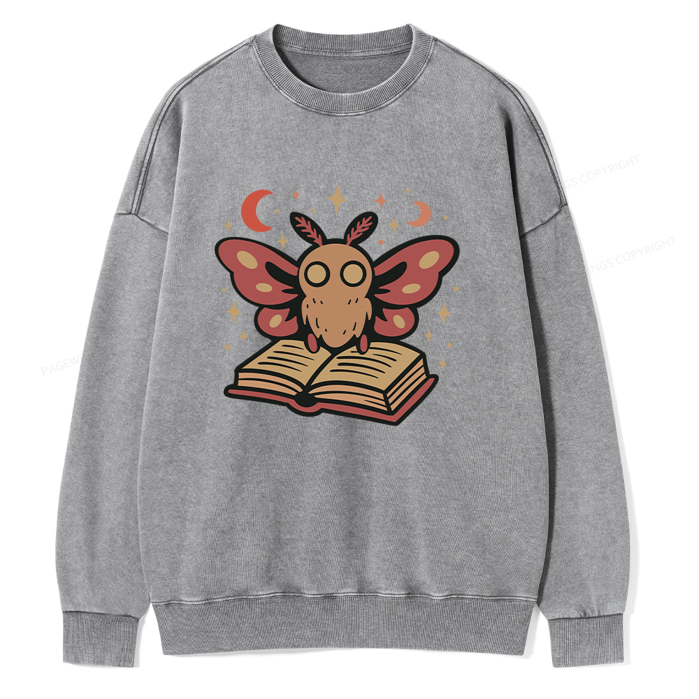 Pagewings Cute Bookish Moth Unisex Washed Sweatshirt