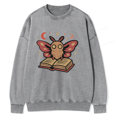 Pagewings Cute Bookish Moth Unisex Washed Sweatshirt