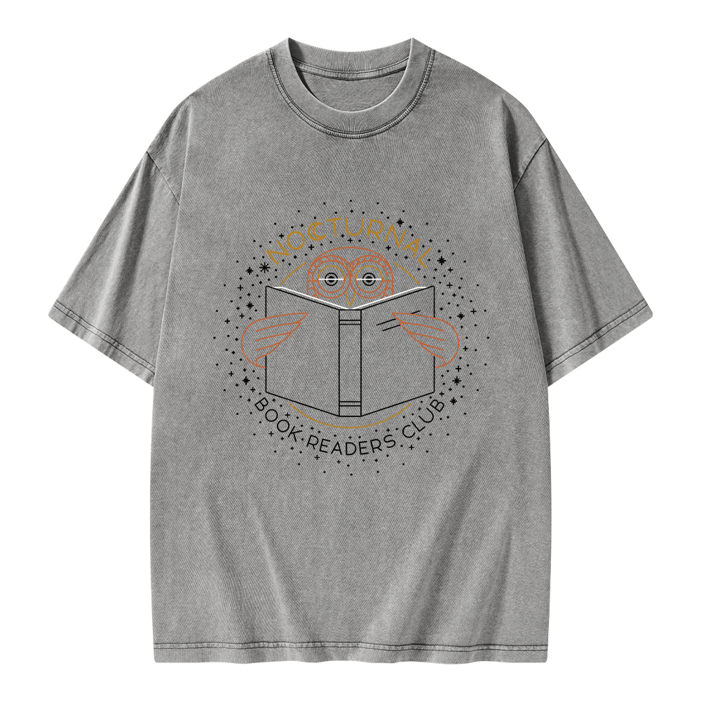 Pagewings Nocturnal Book Readers Club  Unisex Washed T-shirt