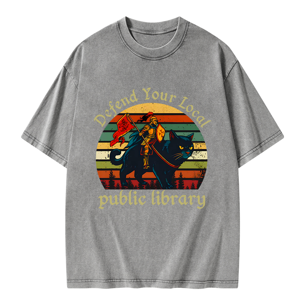 Pagewings Defend Your Local Public Library Unisex Washed T-shirt