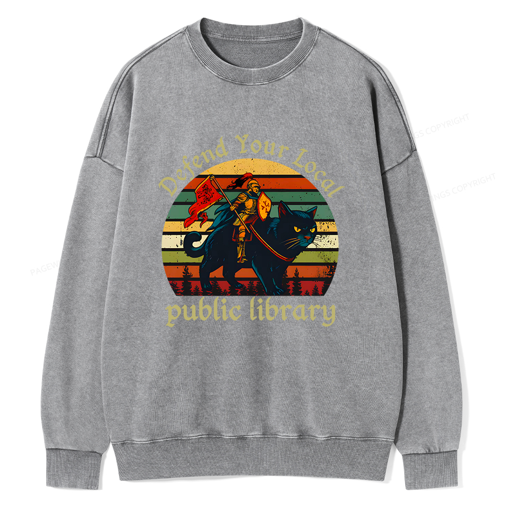 Pagewings Defend Your Local Public Library Unisex Washed Sweatshirt