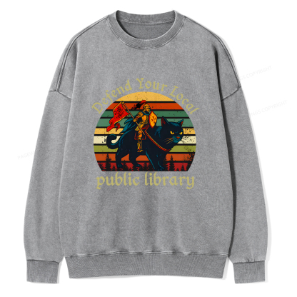 Pagewings Defend Your Local Public Library Unisex Washed Sweatshirt