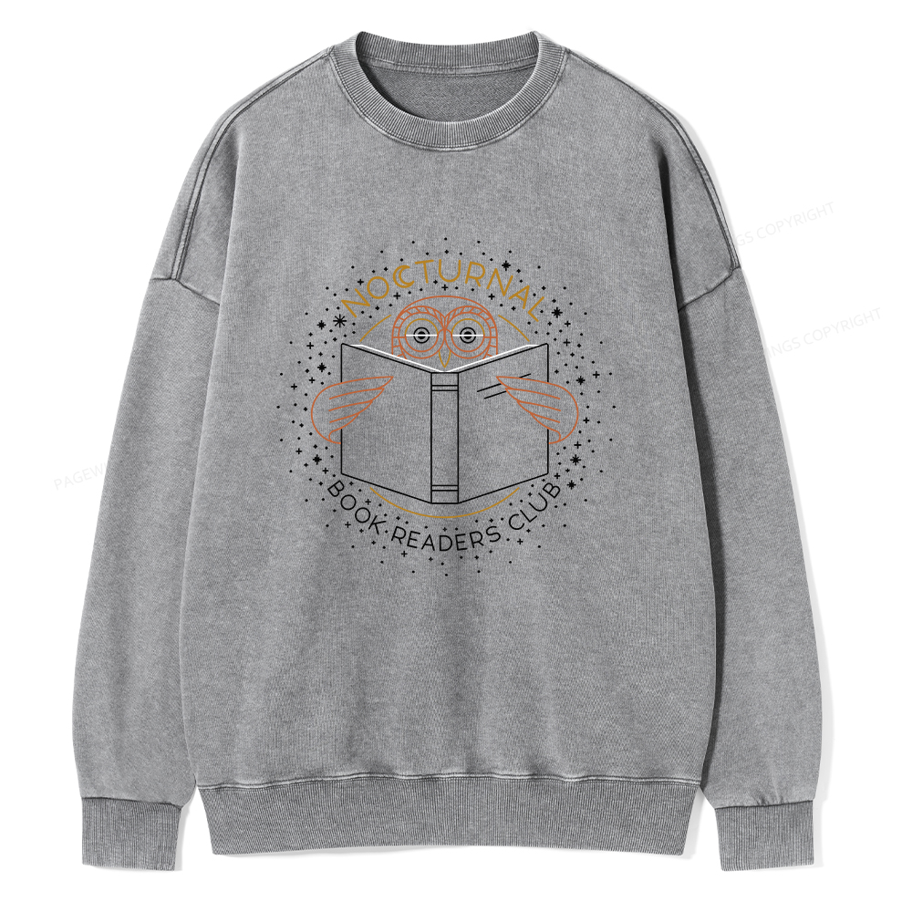 Pagewings Nocturnal Book Readers Club Unisex Washed Sweatshirt
