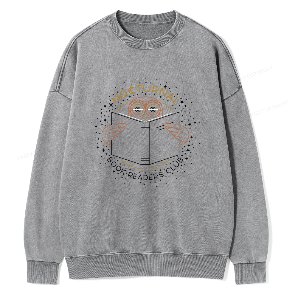 Pagewings Nocturnal Book Readers Club Unisex Washed Sweatshirt