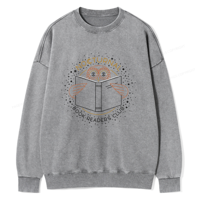 Pagewings Nocturnal Book Readers Club Unisex Washed Sweatshirt