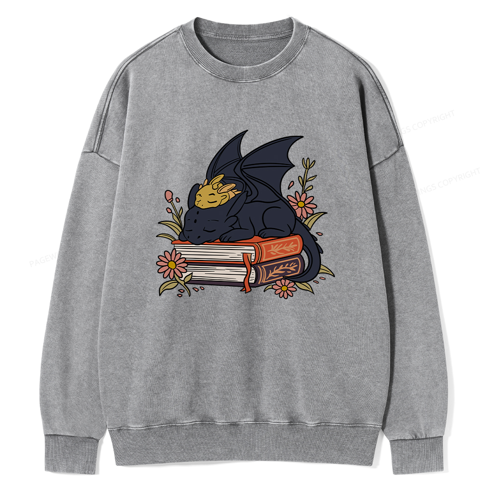 Pagewings Dragon Book Unisex Washed Sweatshirt