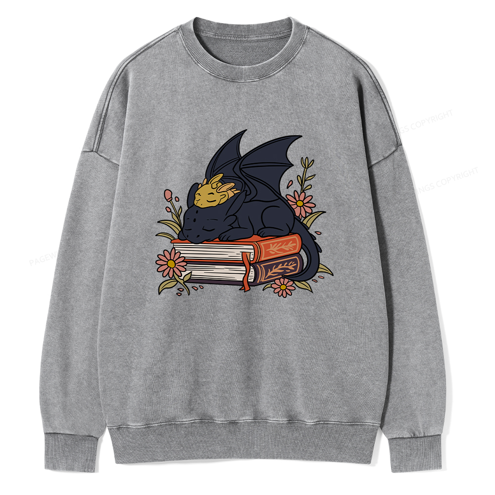 Pagewings Dragon Book Unisex Washed Sweatshirt