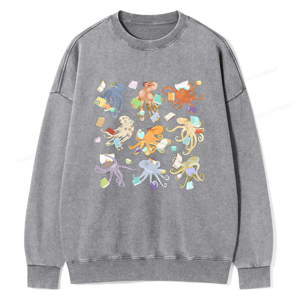 Pagewings Reading Octopuses Unisex Washed Sweatshirt