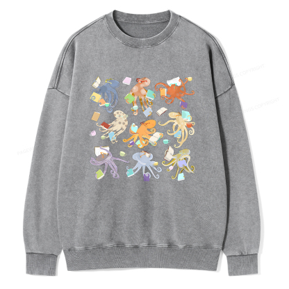 Pagewings Reading Octopuses Unisex Washed Sweatshirt